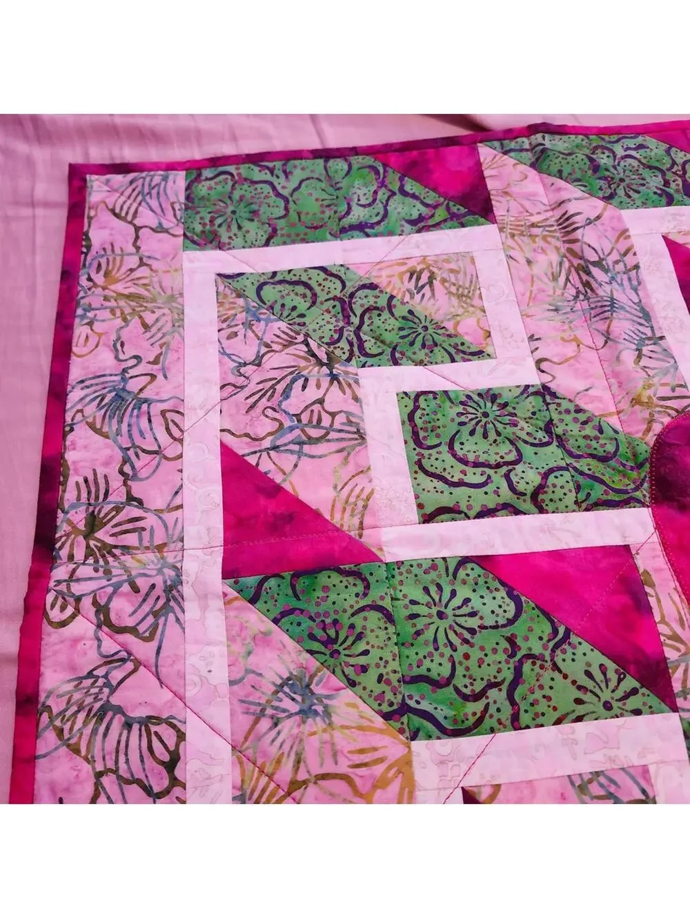 Colorful Patchwork Quilt with Dog Silhouette 21 x 24 Inch